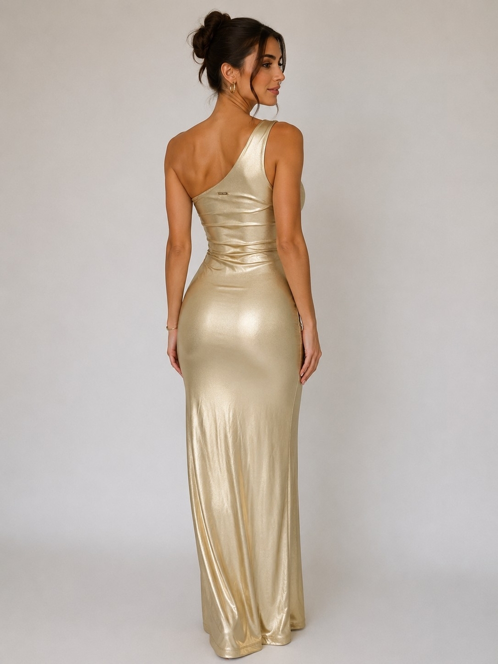 Marciano One-Shoulder Metallic Gold Gown